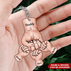 Dad Grandpa And Kids Fist Bump Hands Father‘s Day Gift Personalized Acrylic Keychain