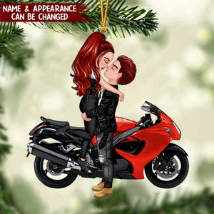 Kissing Doll Motorcycle Couple - Personalized Ornament