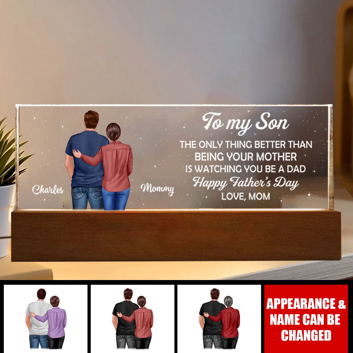 To My Son From Mom Happy Father‘s Day Back View Personalized Acrylic Block LED Night Light