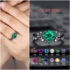 Unique Round Shape Custom Birthstone Stacking Rhodium Black Rings, Gift For Women