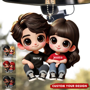 Lovely Cartoon Couple Sitting Personalized Acrylic Ornament