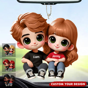 Lovely Cartoon Couple Sitting Personalized Acrylic Ornament