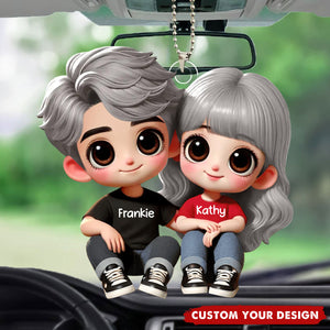 Lovely Cartoon Couple Sitting Personalized Acrylic Ornament