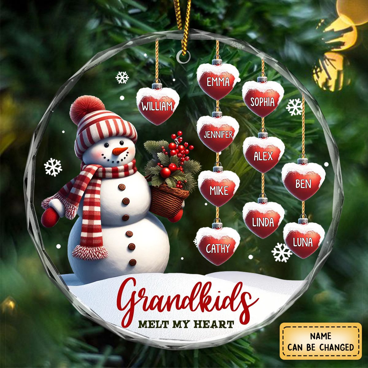 Grandkids Melt My Heart – Custom Name Personalized Christmas Glass Ornament Gift For Grandparent