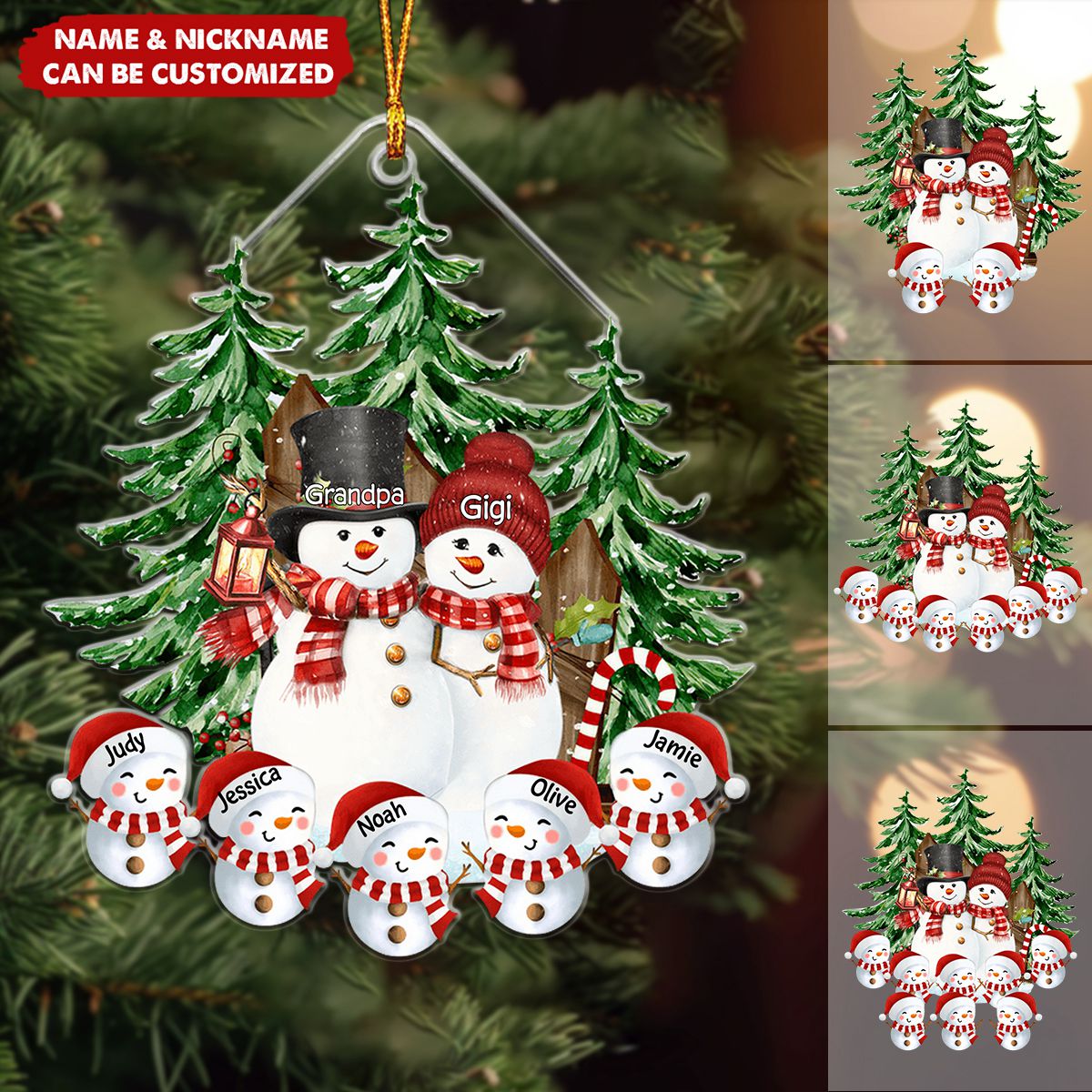 Cute Couple Snowman With Kids - Personalized Christmas Ornament