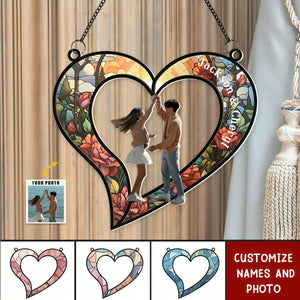 Couples Heart Love Anniversary Gifts - Personalized Photo Window Hanging Suncatcher Ornament