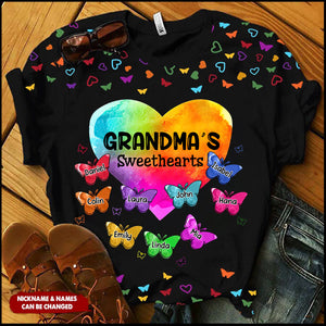 Colorful Heart Grandma Auntie Mom Butterfly Kids Personalized 3D T-shirt