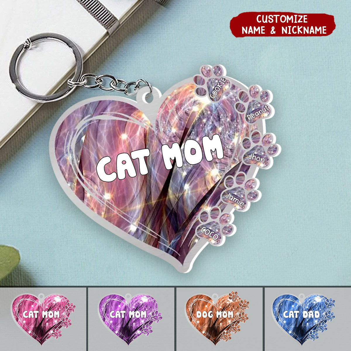 Lovely Heart Pet Mom Dad Personalized One-Side Acrylic Keychain