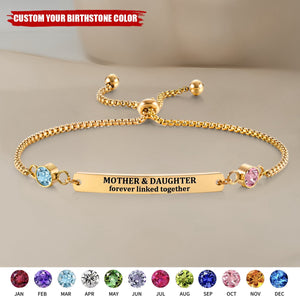 Personalized Mother & Daughter Forever Linked Together Custom Birthstones Bracelet