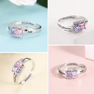 Splendid Dream Mother And Daughter Linked Together Custom Birthstone Ring