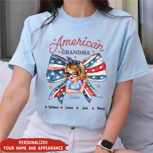 4th of July Pretty American Grandma Mom Style Custom Kids Personalized Shirt