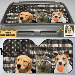 Custom Photo The Road To Heart Is Paved With Pawprints - Dog & Cat Personalized Custom Auto Windshield Sunshade, Car Window Protector - Gift For Pet Owners, Pet Lovers