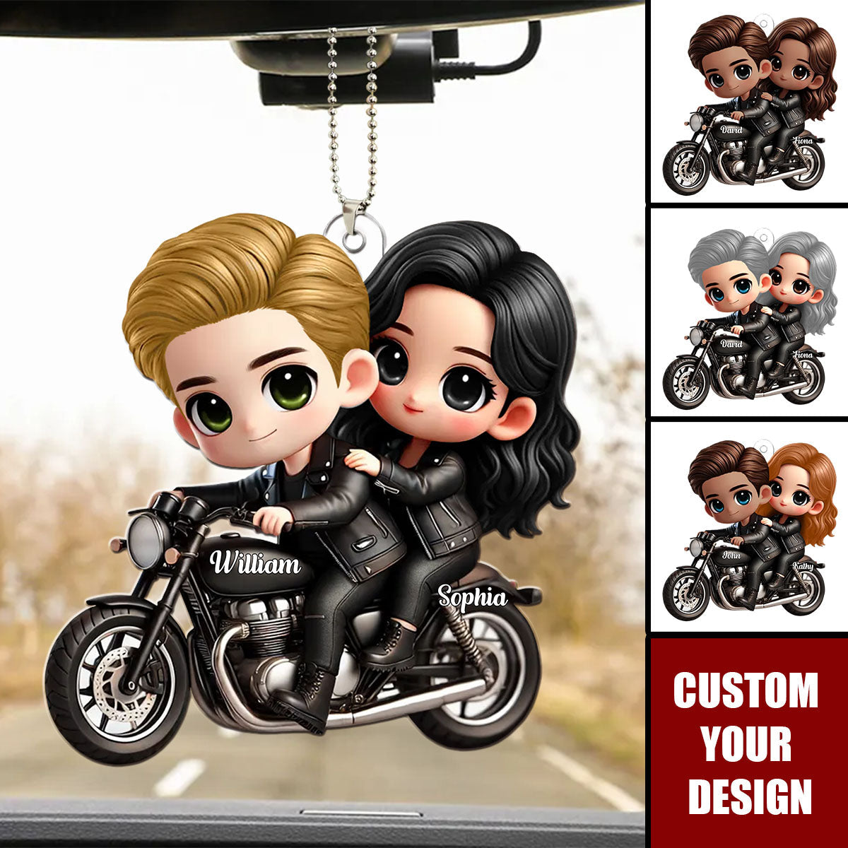 Cute Cartoon Couple Motorcycle Personalized Acrylic Ornament