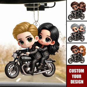 Cute Cartoon Couple Motorcycle Personalized Acrylic Ornament