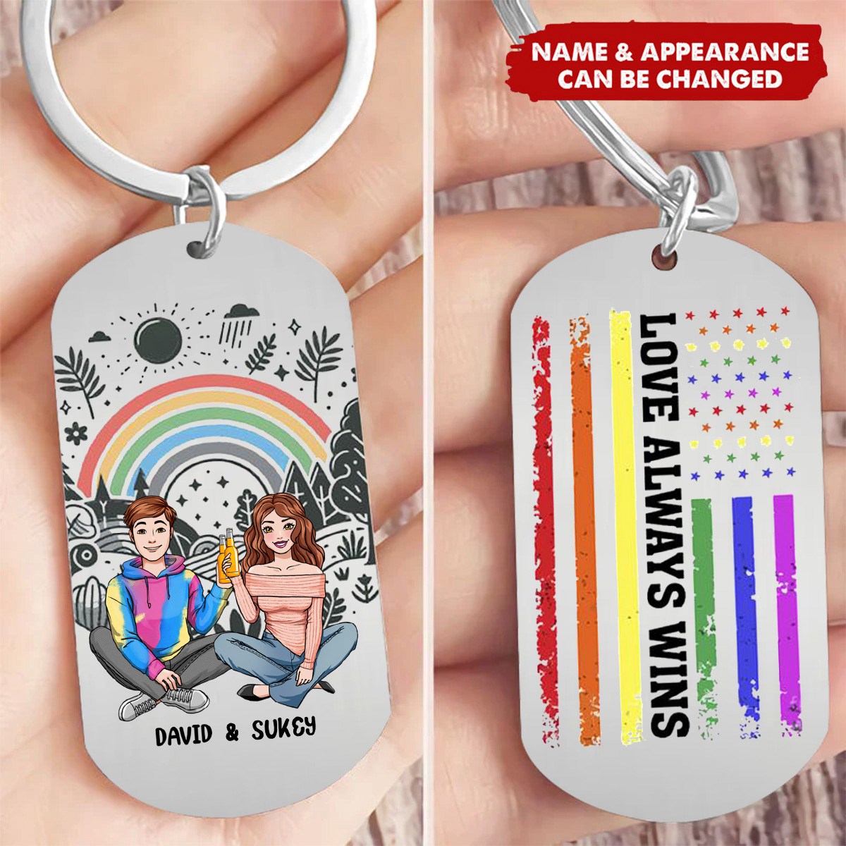 Love Always Wins - Personalized Gifts For LGBT Couple Keychain