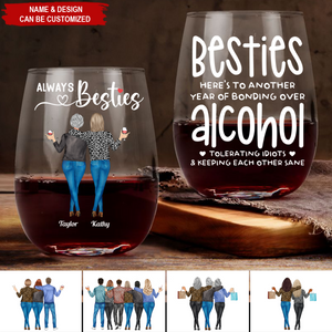 Here's To Another Year Of Laughing & Keeping Each Other Sane! - Personalized Stemless Wine Glass