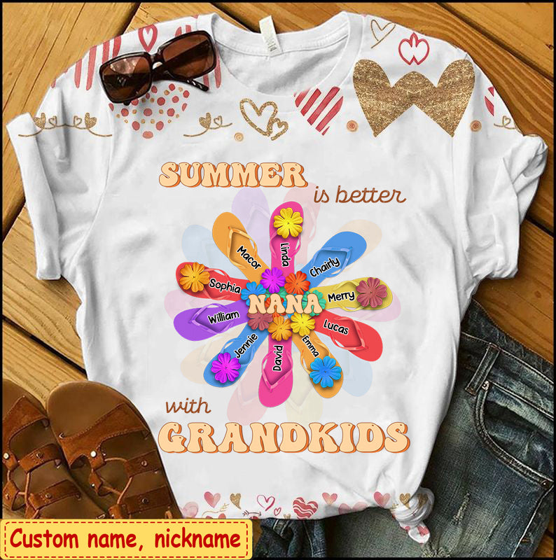 Personalized Grandma Mom Flip Flops Flower Summer Beach Tshirt