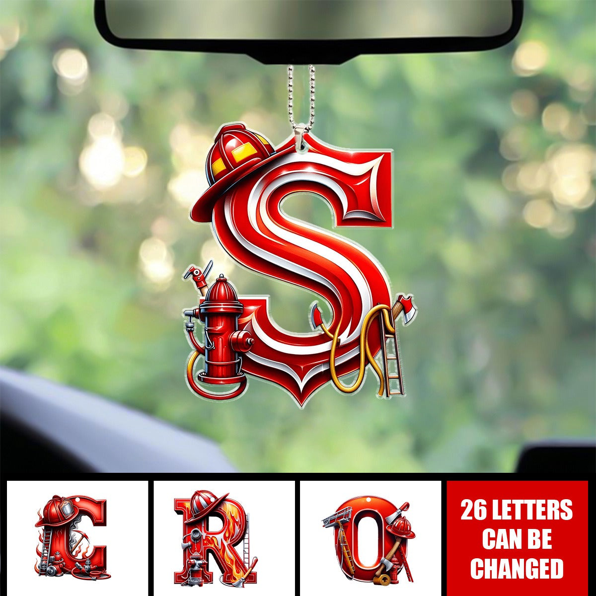 Custom Alphabet Letter Firefighter Gifts Car Ornament