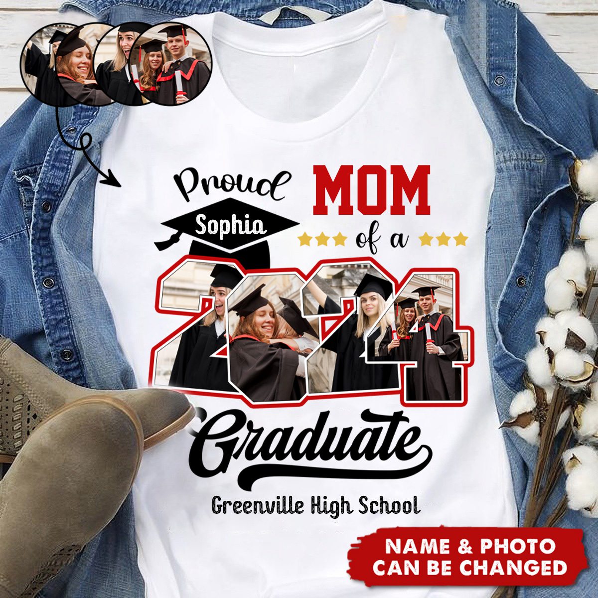 Custom Photo Proud Family Of A Class Of 2024 Graduate Senior - Personalized Graduation T Shirt