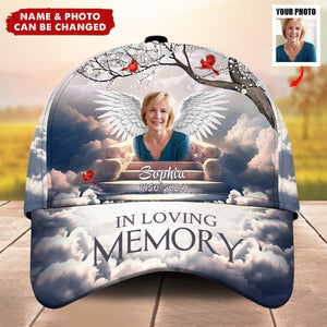 Memorial Upload Photo Wings, In Loving Memory In Heaven Personalized Cap