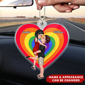 LGBT Couple Portrait, Gifts by Occupation - Personalized Car Ornament, Pride Month Gift For Couple, For Him, For Her
