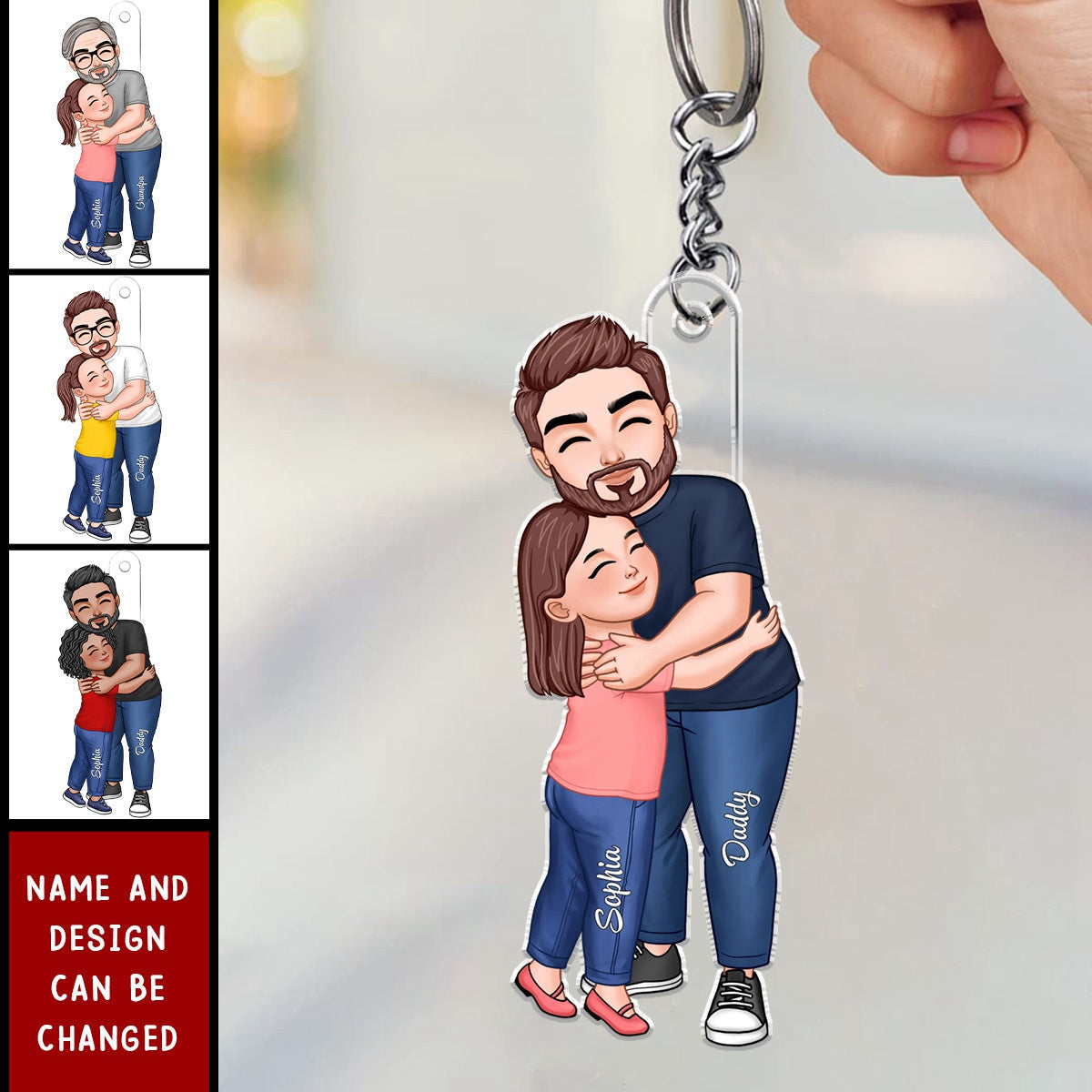 Dad Grandpa Hugging Kid Personalized Acrylic Keychain