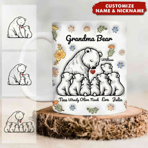 Grandma Mama Bear With Little Bear Kids Inflated Effect Personalized Mug