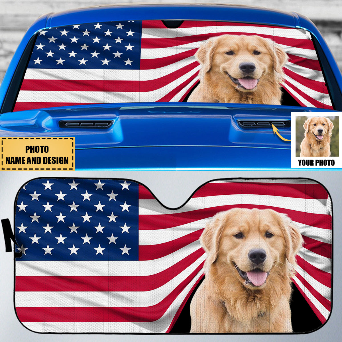 Custom Photo The Road To Heart Is Paved With Pawprints - Dog & Cat Personalized Custom Auto Windshield Sunshade, Car Window Protector - Gift For Pet Owners, Pet Lovers