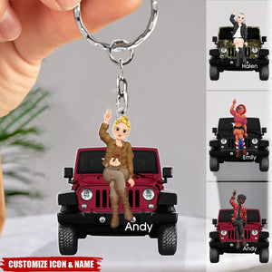 Girl Sitting On Off-road Car - Personalized Acrylic Keychain, Gifts For Car Lovers