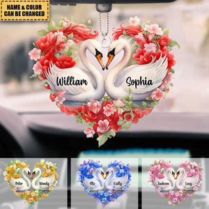 Loving Swan Gift For Couple - Personalized Acrylic Photo Car Ornament