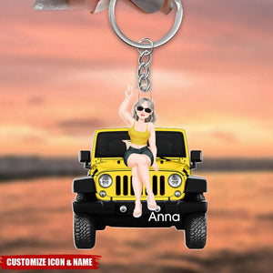 Girl Sitting On Off-road Car - Personalized Acrylic Keychain, Gifts For Car Lovers