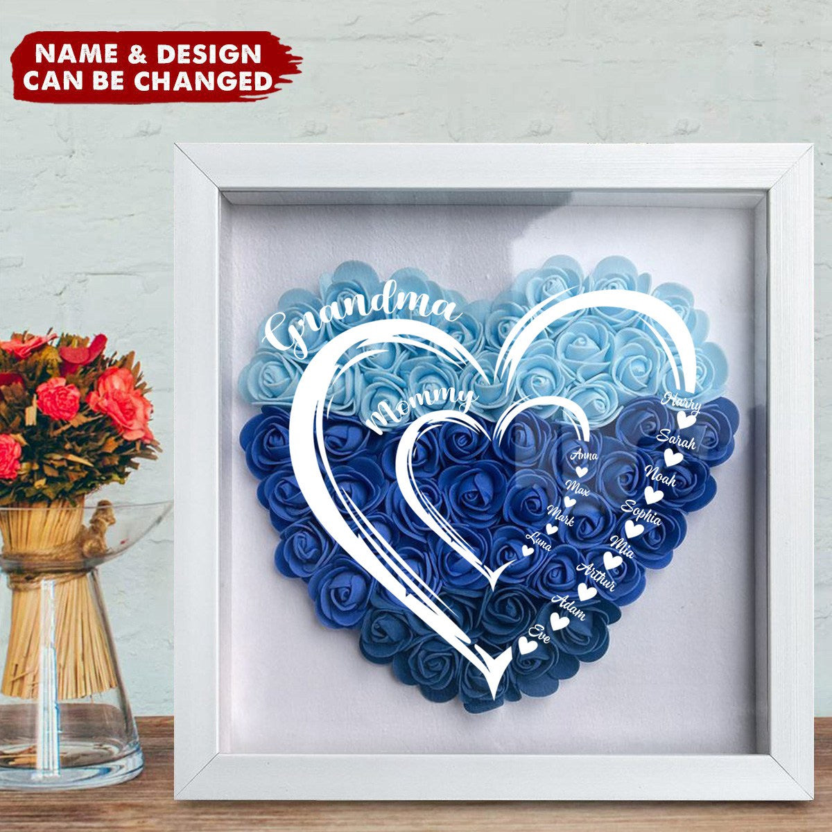 Grandma Hearts Mommy Hearts - Personalized Flower Shadow Box