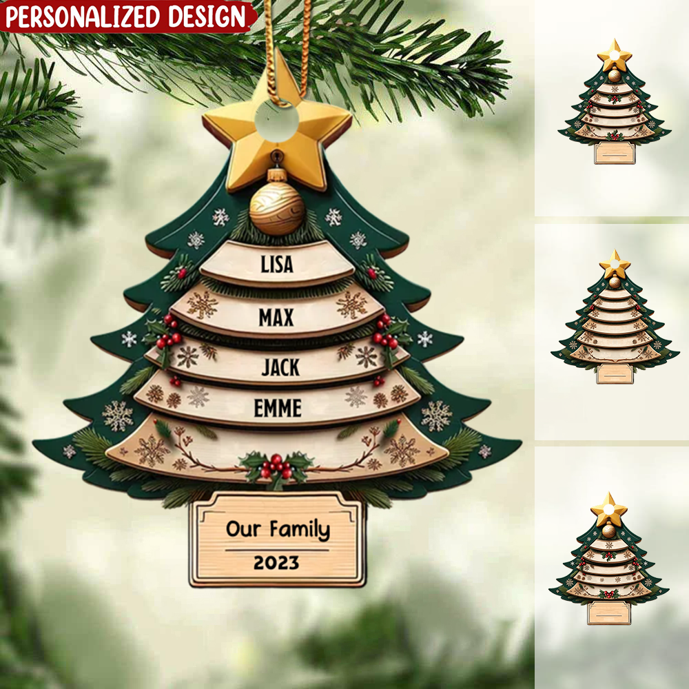 Unique Christmas Family Pine Tree, Our Family 2023 Personalized Ornament