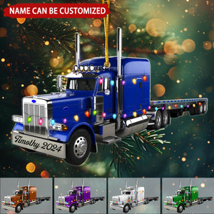 Truck With Flatbed Trailer Personalized Christmas Ornament, Gift For Trucker