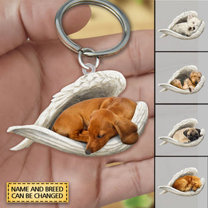 Personalized Stainless Dog Sleeping Angel Keychain - Double Sides Printed