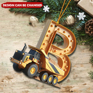 Construction Vehicle Letter Flat Ornament, Initial Letter Truck Tractor Kid, Grandkid Boy Girl Ornament Christmas Gift for Kid Grandkid