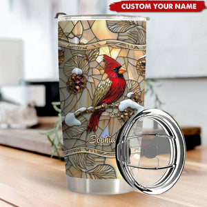 Stained Glass Cardinal Personalized Tumbler, Gift For Cardinal Lover