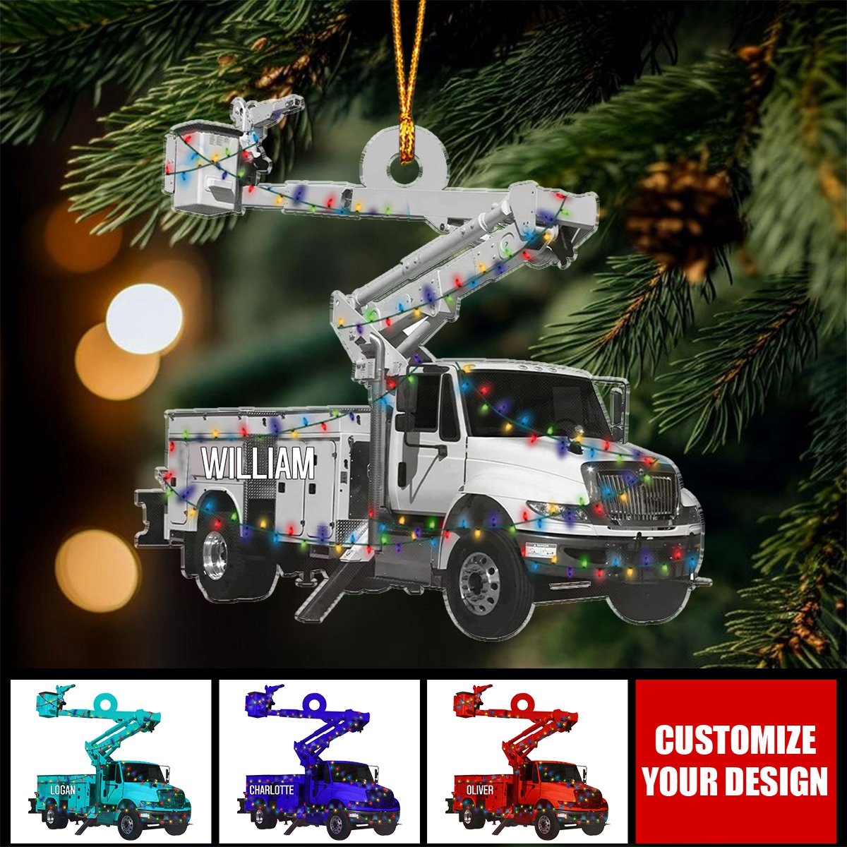 Lineman Truck - Personalized Acrylic Ornament, Christmas Gift For Lineman