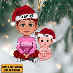 Cute Grandma Granddaughter Grandson Crossed Leg Personalized Acrylic Christmas Ornament