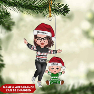 Happy Doll Grandma & Grandkid - Personalized Acrylic Christmas Ornament