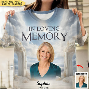 Memorial Upload Photo Heaven Gate Sky, In Loving Memory Personalized 3D T-shirt