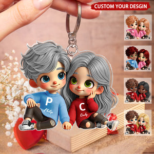 Cute Couple Sitting Together Personalized Acrylic Keychain