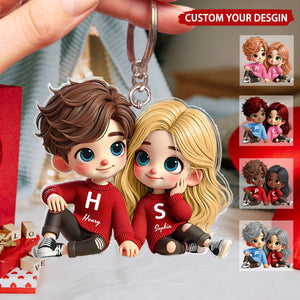 Cute Couple Sitting Together Personalized Acrylic Keychain