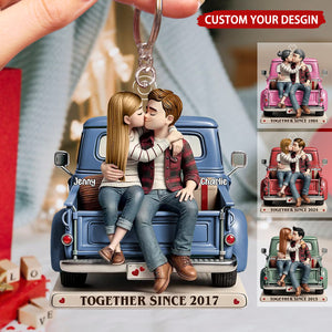 Cartoon Couple On Truck Personalized Acrylic Keychain