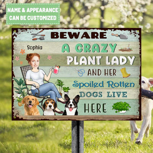 Lady And Her Spoiled Dogs In The Garden - Garden Sign - Personalized Custom Face Classic Metal Signs