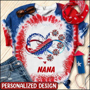 Independence Day Grandma Mom Personalized Family Heart Infinity July 4th Gift Tshirt