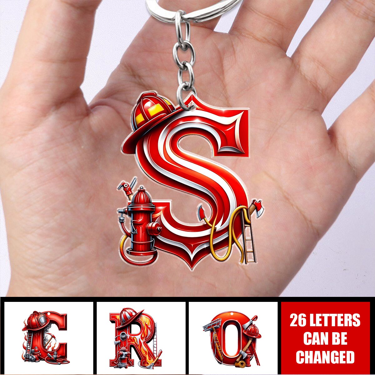 Custom Alphabet Letter Firefighter Gifts Keychain