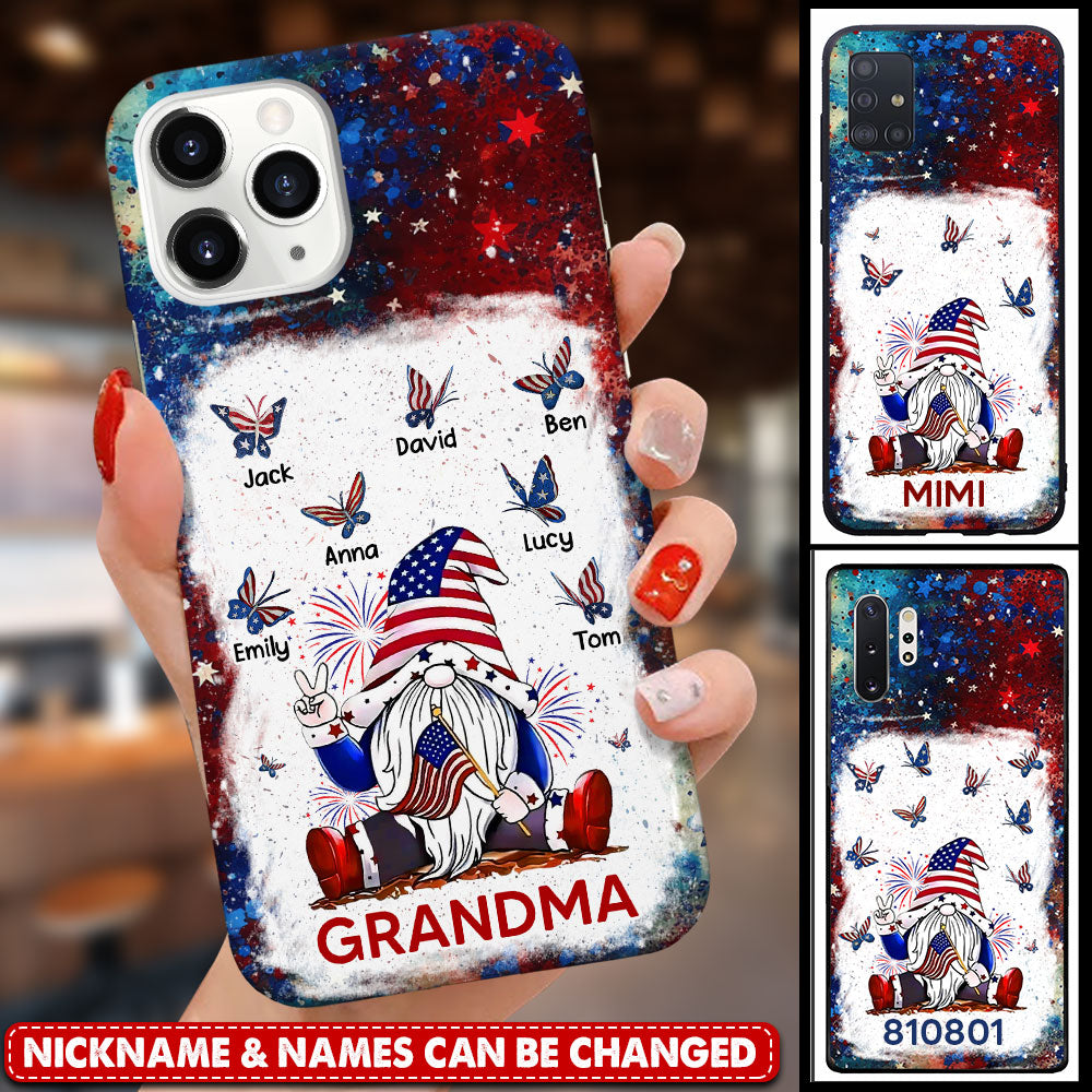 4th of July Patriotic Star and Stripe Grandma Mom Dwarf Butterfly Kids Personalized Phone Case