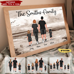 Family Walking At Beach Retro Vintage Personalized Horizontal Poster