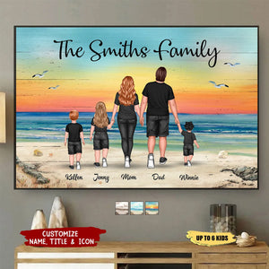 Family Walking At Beach Retro Vintage Personalized Horizontal Poster